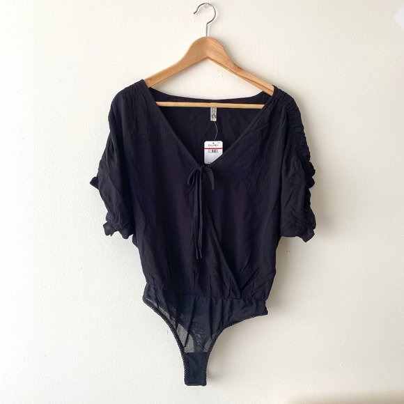 Free People Black Cleo Bodysuit With Tie Front - Picture 5 of 7